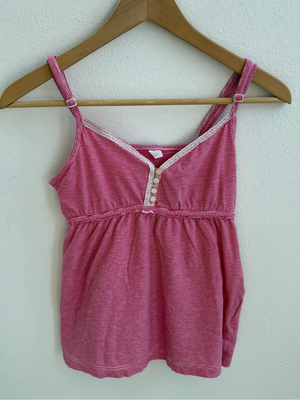 H&M Pink Striped Lace Trim Babydoll Cami Tank Top Y2K